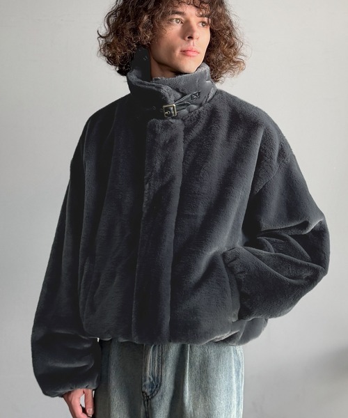 セール】3wayベルト襟フェイクファー素材ジャケット／Belted Collar