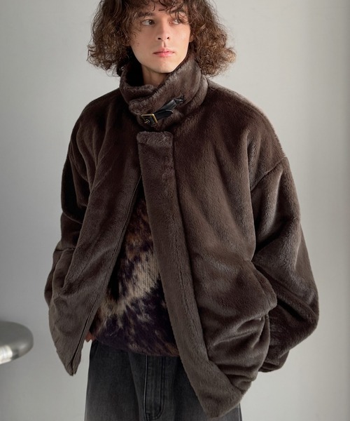 セール】3wayベルト襟フェイクファー素材ジャケット／Belted Collar