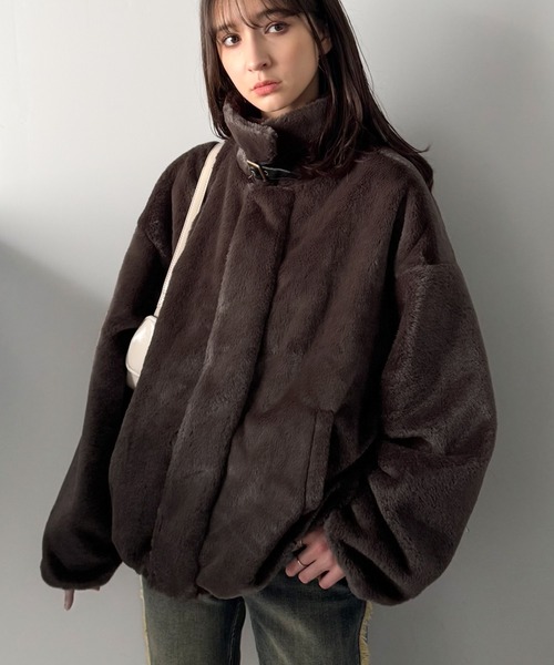 セール】3wayベルト襟フェイクファー素材ジャケット／Belted Collar