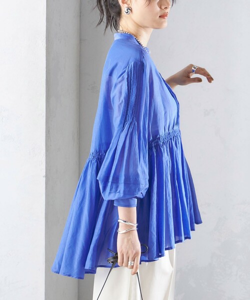 未使用　美品　PLAIN PEOPLE ブラウス　紺　長袖　カシュクール　M-L 未使用 美品 PLAIN PEOPLE ブラウス 紺 長袖 カシュクール M-L