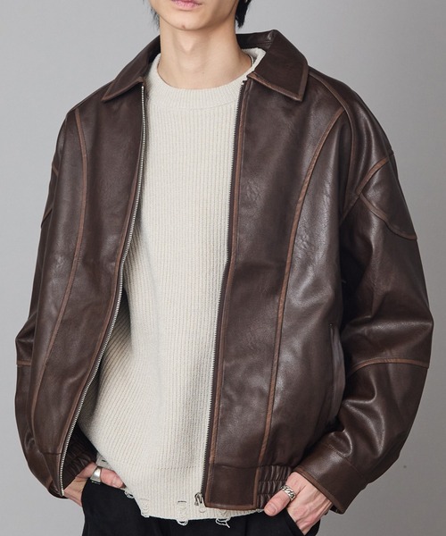 セール】Pattern Design Leather Jacket / パターンデザイン フェイク