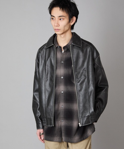 Theater code(シアターコード)の「Pattern Design Leather Jacket / パターンデザイン フェイクレザージャケット 秋 秋服メンズ 2026年秋冬 冬服(ブルゾン・レディース・ブラック/ブラウン・L/M)」の2枚目の写真