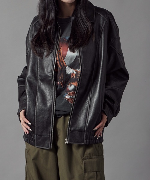 Theater code(シアターコード)の「Pattern Design Leather Jacket / パターンデザイン フェイクレザージャケット 秋 秋服メンズ 2026年秋冬 冬服(ブルゾン・レディース・ブラック/ブラウン・L/M)」の9枚目の写真