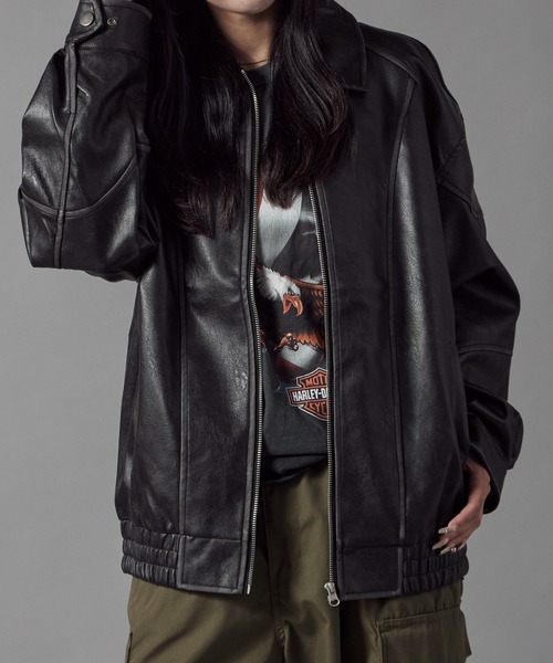 Theater code(シアターコード)の「Pattern Design Leather Jacket / パターンデザイン フェイクレザージャケット 秋 秋服メンズ 2026年秋冬 冬服(ブルゾン・レディース・ブラック/ブラウン・L/M)」の10枚目の写真