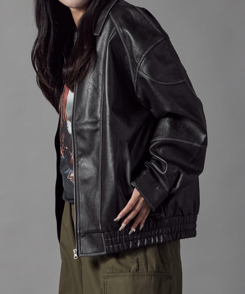 Theater code(シアターコード)の「Pattern Design Leather Jacket / パターンデザイン フェイクレザージャケット 秋 秋服メンズ 2026年秋冬 冬服(ブルゾン・レディース・ブラック/ブラウン・L/M)」の11枚目の写真