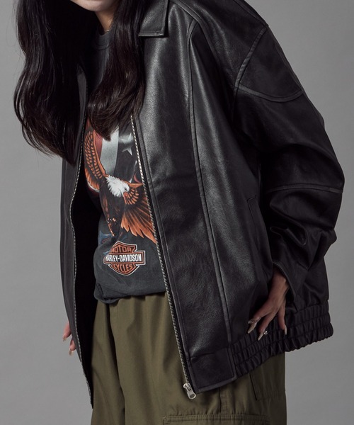 Theater code(シアターコード)の「Pattern Design Leather Jacket / パターンデザイン フェイクレザージャケット 秋 秋服メンズ 2026年秋冬 冬服(ブルゾン・レディース・ブラック/ブラウン・L/M)」の12枚目の写真