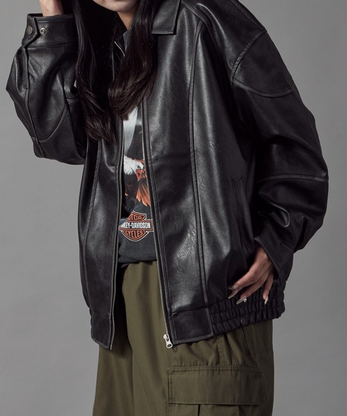 Theater code(シアターコード)の「Pattern Design Leather Jacket / パターンデザイン フェイクレザージャケット 秋 秋服メンズ 2026年秋冬 冬服(ブルゾン・レディース・ブラック/ブラウン・L/M)」の13枚目の写真