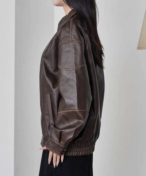 Theater code(シアターコード)の「Pattern Design Leather Jacket / パターンデザイン フェイクレザージャケット 秋 秋服メンズ 2026年秋冬 冬服(ブルゾン・レディース・ブラック/ブラウン・L/M)」の8枚目の写真