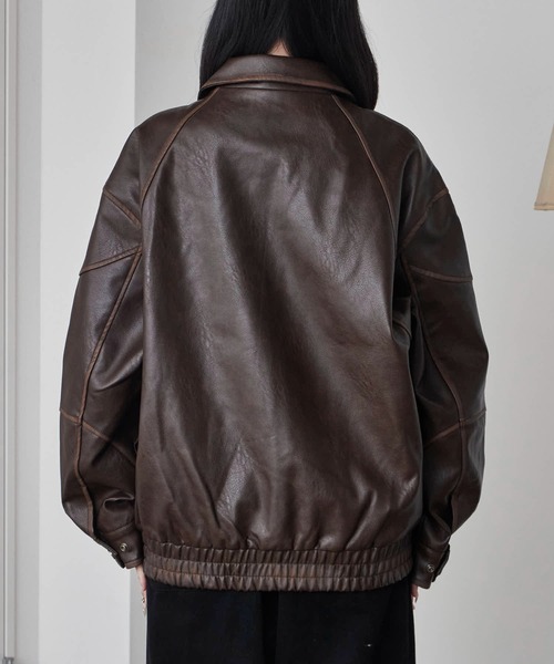 Theater code(シアターコード)の「Pattern Design Leather Jacket / パターンデザイン フェイクレザージャケット 秋 秋服メンズ 2026年秋冬 冬服(ブルゾン・レディース・ブラック/ブラウン・L/M)」の3枚目の写真