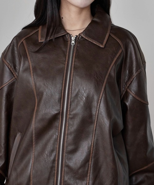 Theater code(シアターコード)の「Pattern Design Leather Jacket / パターンデザイン フェイクレザージャケット 秋 秋服メンズ 2026年秋冬 冬服(ブルゾン・レディース・ブラック/ブラウン・L/M)」の19枚目の写真