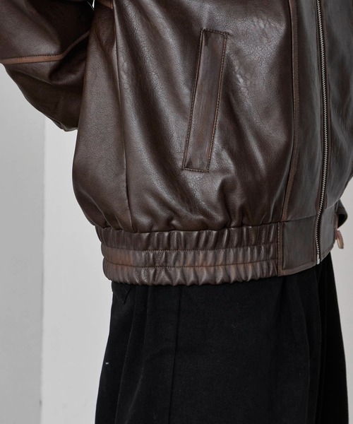 Theater code(シアターコード)の「Pattern Design Leather Jacket / パターンデザイン フェイクレザージャケット 秋 秋服メンズ 2026年秋冬 冬服(ブルゾン・レディース・ブラック/ブラウン・L/M)」の16枚目の写真