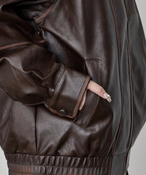Theater code(シアターコード)の「Pattern Design Leather Jacket / パターンデザイン フェイクレザージャケット 秋 秋服メンズ 2026年秋冬 冬服(ブルゾン・レディース・ブラック/ブラウン・L/M)」の18枚目の写真