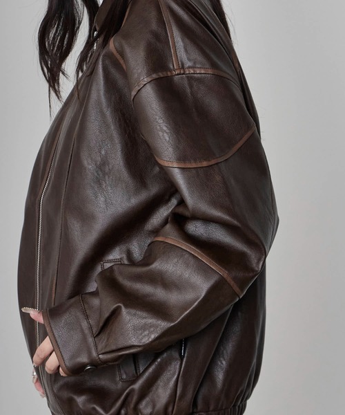 Theater code(シアターコード)の「Pattern Design Leather Jacket / パターンデザイン フェイクレザージャケット 秋 秋服メンズ 2026年秋冬 冬服(ブルゾン・レディース・ブラック/ブラウン・L/M)」の17枚目の写真