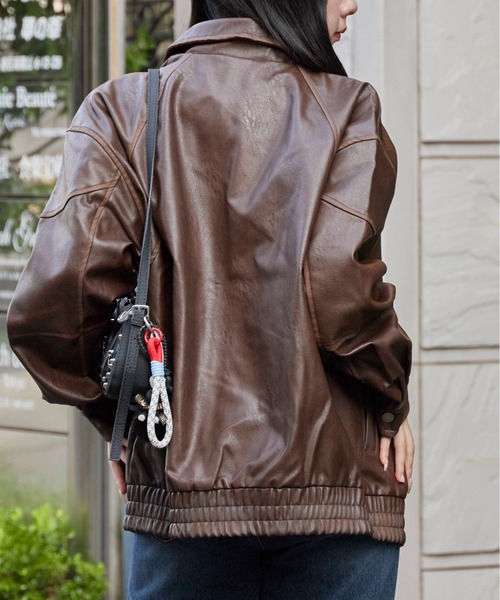 Theater code(シアターコード)の「Pattern Design Leather Jacket / パターンデザイン フェイクレザージャケット 秋 秋服メンズ 2026年秋冬 冬服(ブルゾン・レディース・ブラック/ブラウン・L/M)」の21枚目の写真