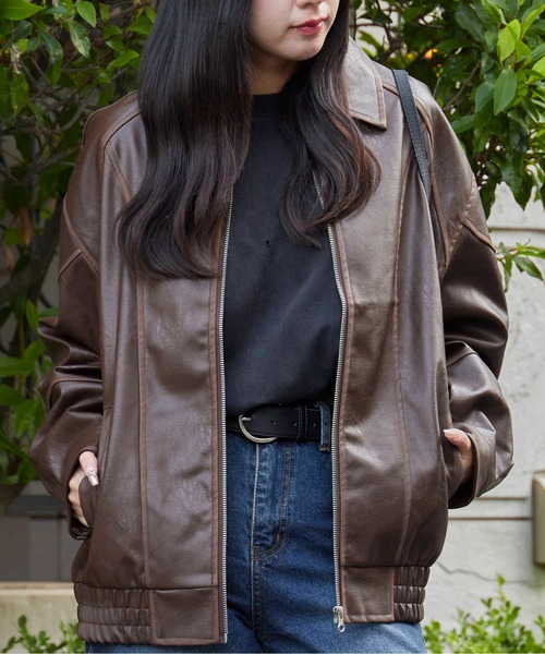 Theater code(シアターコード)の「Pattern Design Leather Jacket / パターンデザイン フェイクレザージャケット 秋 秋服メンズ 2026年秋冬 冬服(ブルゾン・レディース・ブラック/ブラウン・L/M)」の22枚目の写真