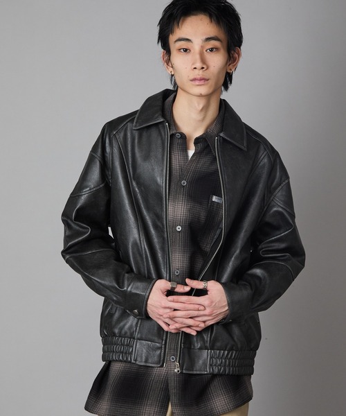 セール】Pattern Design Leather Jacket / パターンデザイン フェイク