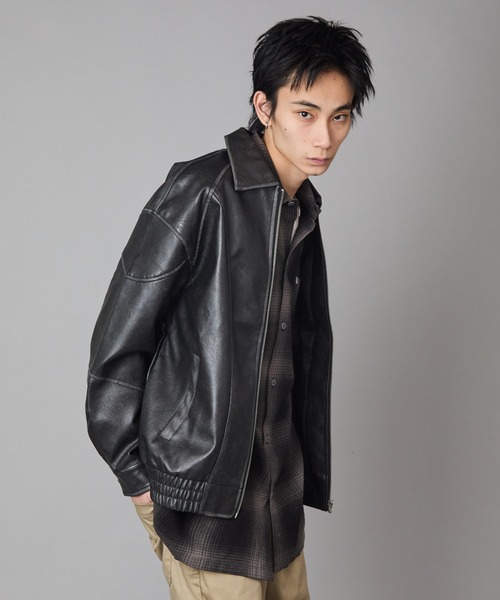 セール】Pattern Design Leather Jacket / パターンデザイン フェイク