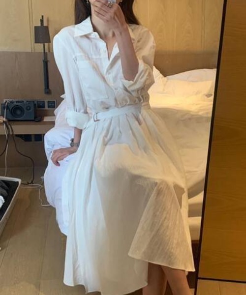 FREE STYLISTS(フリー スタイリスト)の「YUGA_YGMC Wrap flare shirt dress(ワンピース・レディース・ホワイト/ベージュ・FREE)」の3枚目の写真