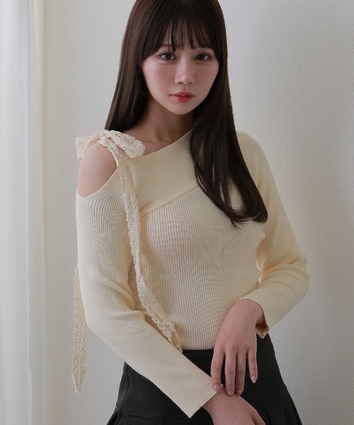 M DOLLY(エムドリー)の「serafina knit tops/セラフィナニットトップス(ニット/セーター・レディース・ブラック/アイボリー/グレー・FREE)」の5枚目の写真