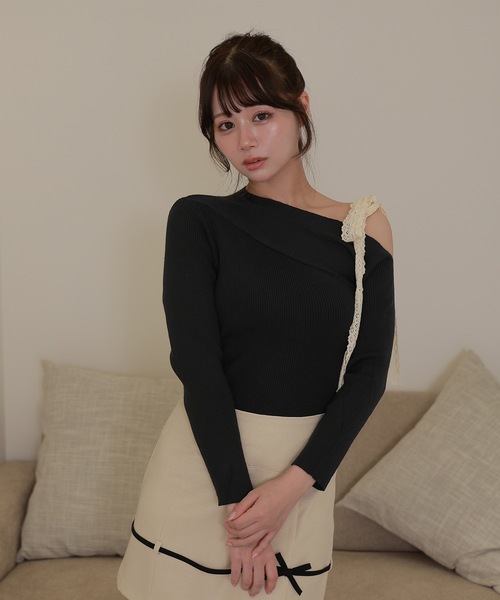 M DOLLY(エムドリー)の「serafina knit tops/セラフィナニットトップス(ニット/セーター・レディース・ブラック/アイボリー/グレー・FREE)」の10枚目の写真