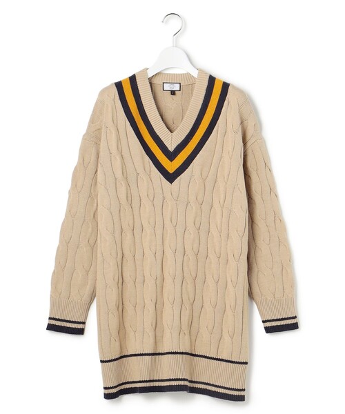 J.PRESS YORK STREET(ジェイプレスヨークストリート)の「【WOMEN】チルデンチュニック Vネックニット(ニット/セーター・レディース・ライトグレー系/ネイビー系/ベージュ系・F)」の2枚目の写真