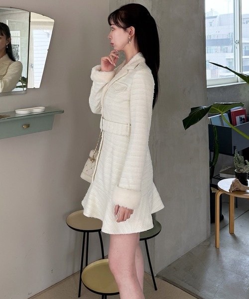 ファー付ラメツイードミニワンピース(ワンピース)|ROYAL PARTY ファー付ラメツイードミニワンピース(ワンピース)|ROYAL PARTY