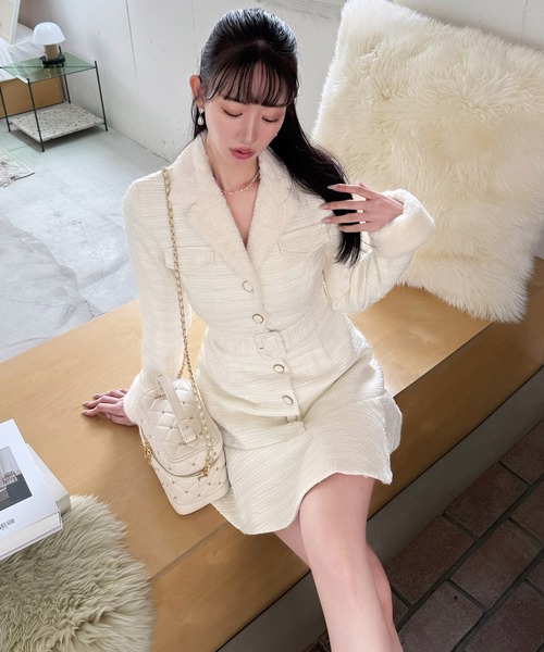 ファー付ラメツイードミニワンピース（ワンピース）｜ROYAL PARTY