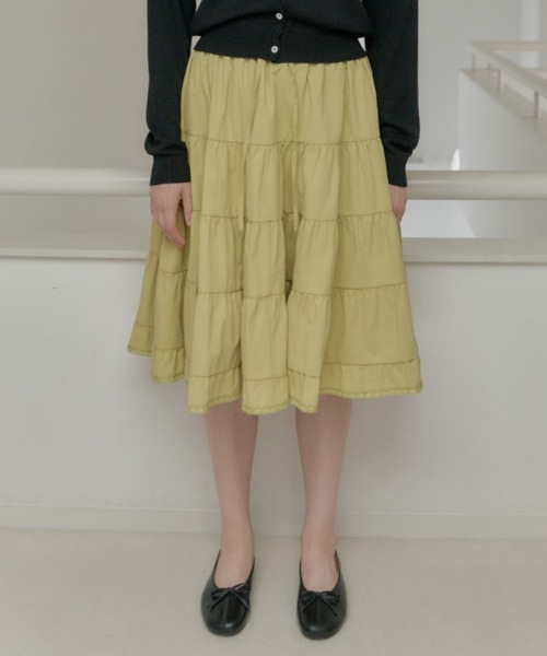 GIUNON(ジウノン)の「volume tiered lace skirt / ボリュームティアードレーススカート(スカート・レディース・ブラック/グレー/ホワイト/オリーブ・0/1)」の4枚目の写真