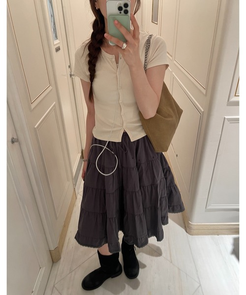 GIUNON(ジウノン)の「volume tiered lace skirt / ボリュームティアードレーススカート(スカート・レディース・ブラック/グレー/ホワイト/オリーブ・0/1)」の20枚目の写真