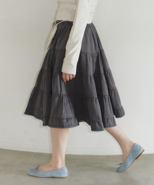 GIUNON(ジウノン)の「volume tiered lace skirt / ボリュームティアードレーススカート(スカート・レディース・ブラック/グレー/ホワイト/オリーブ・0/1)」の18枚目の写真