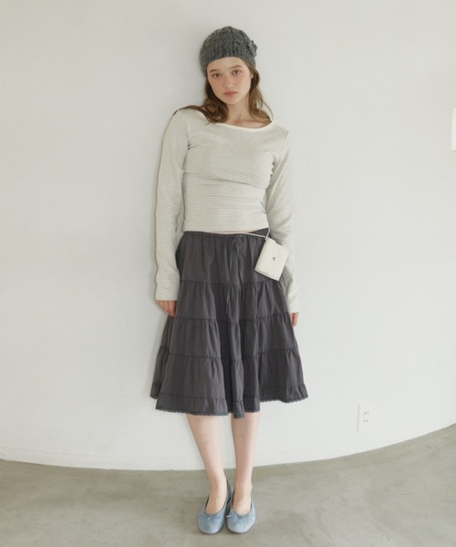 GIUNON(ジウノン)の「volume tiered lace skirt / ボリュームティアードレーススカート(スカート・レディース・ブラック/グレー/ホワイト/オリーブ・0/1)」の22枚目の写真