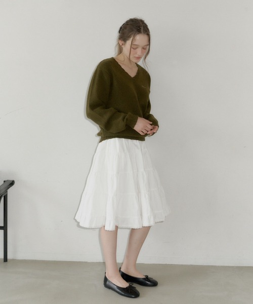 GIUNON(ジウノン)の「volume tiered lace skirt / ボリュームティアードレーススカート(スカート・レディース・ブラック/グレー/ホワイト/オリーブ・0/1)」の5枚目の写真