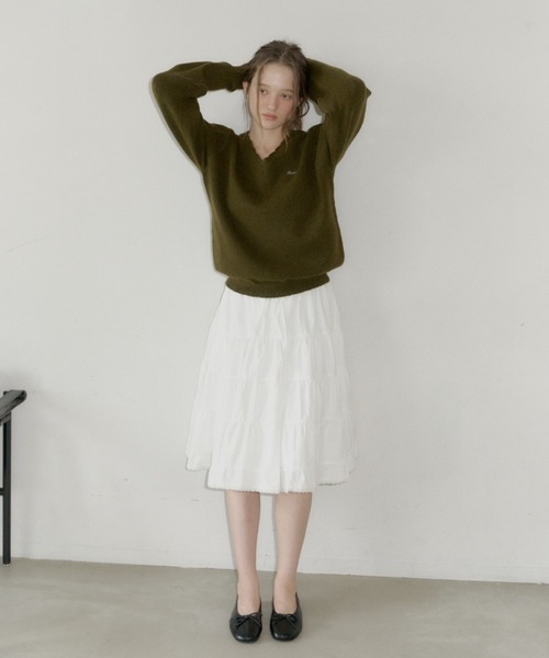 GIUNON(ジウノン)の「volume tiered lace skirt / ボリュームティアードレーススカート(スカート・レディース・ブラック/グレー/ホワイト/オリーブ・0/1)」の7枚目の写真