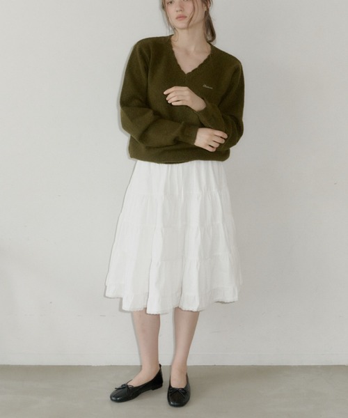 GIUNON(ジウノン)の「volume tiered lace skirt / ボリュームティアードレーススカート(スカート・レディース・ブラック/グレー/ホワイト/オリーブ・0/1)」の9枚目の写真