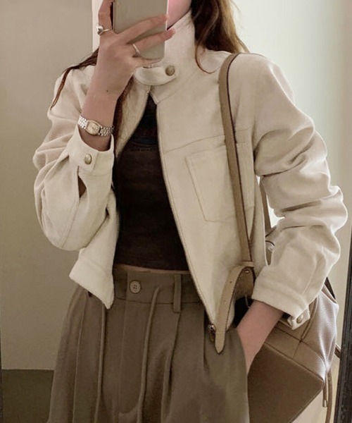 セール】スエード調スタンドカラークロップジャケット（ブルゾン