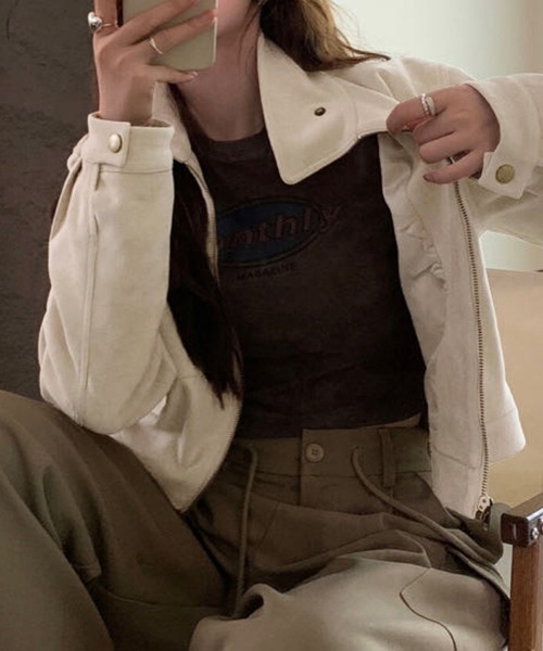 セール】スエード調スタンドカラークロップジャケット（ブルゾン