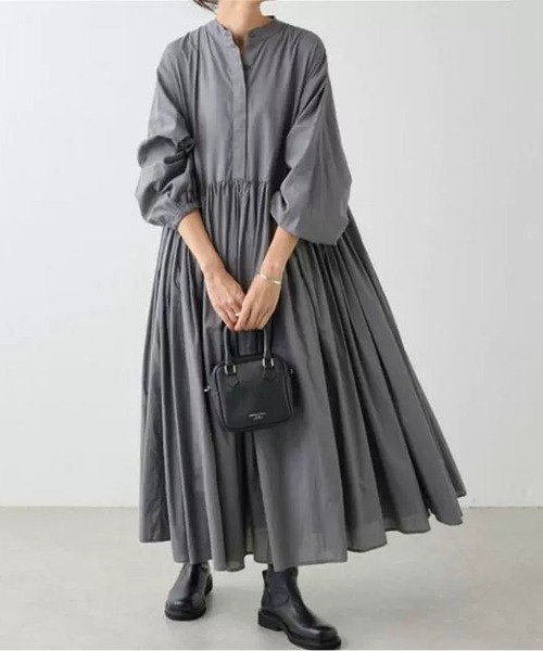 MAISON DE THERESE（メゾン ド テレーズ）の「プリーツフレアワンピース ロングスリーブ（シャツ/ブラウス・レディース・ブラック/グレー・M）」の4枚目の写真