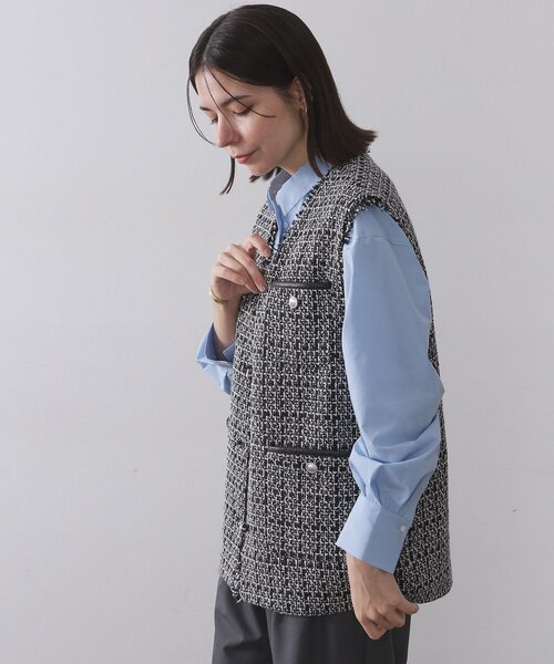 OPAQUE.CLIP（オペークドットクリップ）の「ツイードVネックベスト【洗濯機OK】（ベスト・レディース・ブラック系3/ブラック・42/40/38/36）」の7枚目の写真