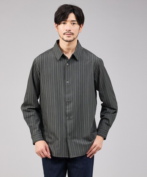 ABAHOUSE GRAY（アバハウスグレイ）の「【定番】レギュラーカラーストライプシャツ（シャツ/ブラウス・メンズ・ホワイト/ブラウン/グリーン/グレイッシュブルー/チャコールグレー/オレンジ系その他/エメラルド/ライトグレー・46/48/50）」の2枚目の写真