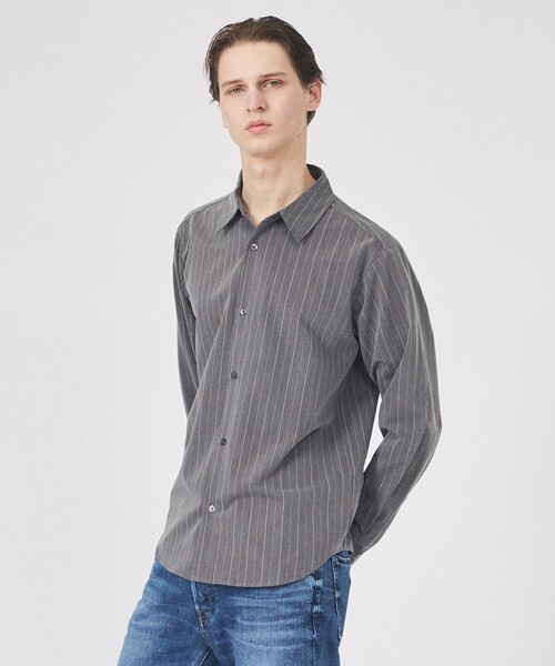 ABAHOUSE GRAY（アバハウスグレイ）の「【定番】レギュラーカラーストライプシャツ（シャツ/ブラウス・メンズ・ホワイト/ブラウン/グリーン/グレイッシュブルー/チャコールグレー/オレンジ系その他/エメラルド/ライトグレー・46/48/50）」の3枚目の写真