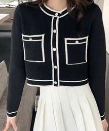 バイカラートリムニットカーディガン