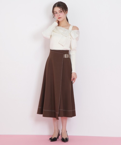 JILL by JILL STUART(ジルバイジルスチュアート)の「◇ラップフレアステッチスカート(スカート・レディース・ホワイト/ブラウン/ネイビー・SMALL/MEDIUM)」の1枚目の写真