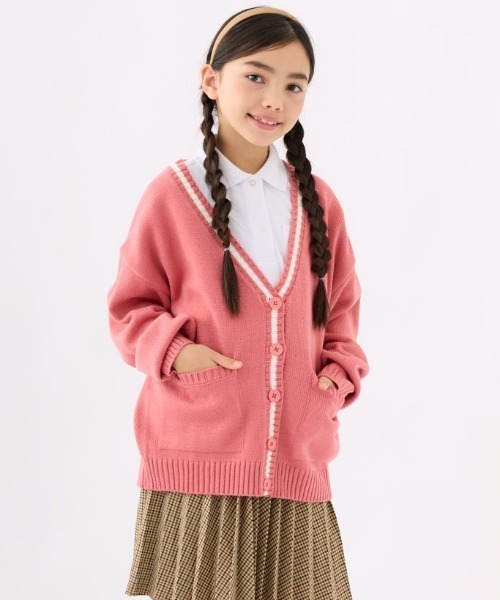 repipi armario（レピピ アルマリオ）の「ルーズカラーカーディガン（カーディガン/ボレロ・キッズ・オフホワイト/ネイビー/グリーン/ピンク・140/150/160/170）」の4枚目の写真
