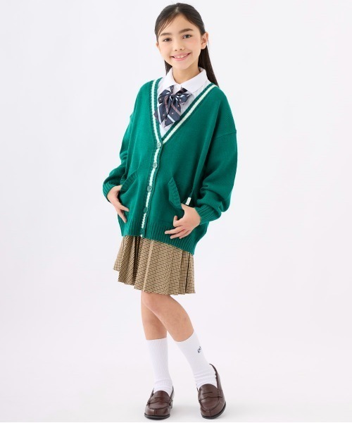 repipi armario（レピピ アルマリオ）の「ルーズカラーカーディガン（カーディガン/ボレロ・キッズ・オフホワイト/ネイビー/グリーン/ピンク・140/150/160/170）」の7枚目の写真