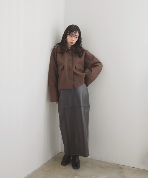 LIAN（リアン）の「プードルファーカラーショートブルゾン（ブルゾン・レディース・ブラウン/アイボリー/ブラック/チャコールグレー・FREE）」の7枚目の写真