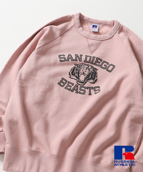 Russell Athletic(ラッセルアスレティック)の「RUSSELL ATHLETIC / ラッセル アスレティック 別注 プリントスウェット(スウェット・メンズ・サックスブルー/ピンク/イエロー/ホワイト系その他/ブラック系その他・MEDIUM/LARGE)」の5枚目の写真