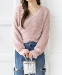 クロスフェザーニットトップス［骨格ウェーブ／フェミニン／大人かわいい］