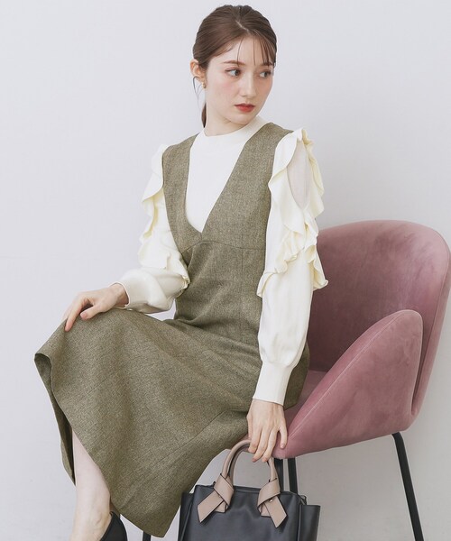 セール】ヴィンテージツイードジャンスカ【洗濯機OK/防シワ