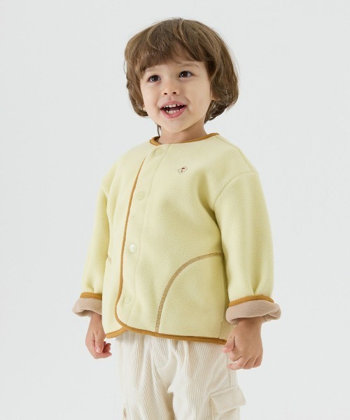 moimoln（モイモルン）の「【SOFT&】カラー配色ノーカラーフリースジャケット（ブルゾン・キッズ・ピンク/イエロー/グレー・130cm/120cm/110cm/100cm/90cm/80ｃｍ）」の12枚目の写真