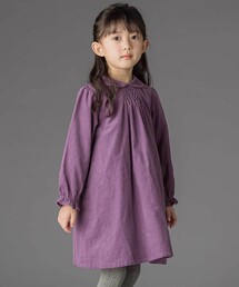 BeBe Petits Pois Vert（ベベプチポワヴェール）の「胸元シャーリングコール天ワンピース(95~150cm)（ワンピース・キッズ）」